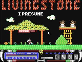 Title screen of Livingstone, I Presume? on the Commodore 64.