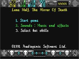 Title screen of Lone Wolf - The Mirror Of Death on the Commodore 64.