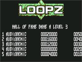 Title screen of Loopz on the Commodore 64.