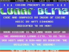 Title screen of Lunar Blitz RX (2014) on the Commodore 64.
