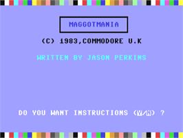 Title screen of Maggotmania on the Commodore 64.
