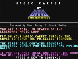 Title screen of Magic Carpet on the Commodore 64.