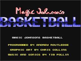 Title screen of Magic Johnson's Basketball on the Commodore 64.