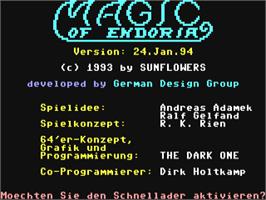 Title screen of Magic Of Endoria on the Commodore 64.