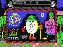 Title screen of Magicland Dizzy on the Commodore 64.