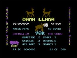 Title screen of Mama Llama on the Commodore 64.