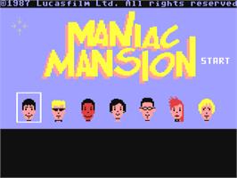 Title screen of Maniac Mansion on the Commodore 64.
