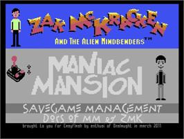 Title screen of Maniac Mansion and Zak McKracken on the Commodore 64.