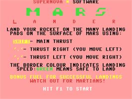 Title screen of Mars Lander (Supernova Software) on the Commodore 64.