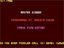 Title screen of Master Digger on the Commodore 64.