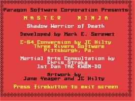 Title screen of Master Ninja - Shadow Warrior Of Death on the Commodore 64.
