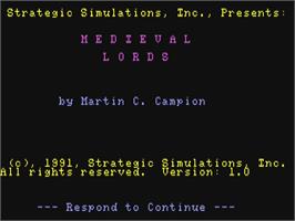 Title screen of Medieval Lords: Soldier Kings of Europe on the Commodore 64.