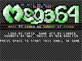 Title screen of Mega64 on the Commodore 64.