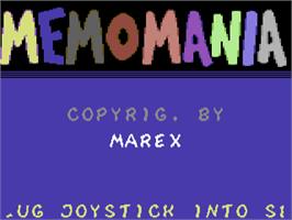 Title screen of Memomania on the Commodore 64.