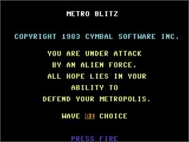 Title screen of Metro Blitz on the Commodore 64.