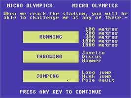 Title screen of Micro Olympics on the Commodore 64.