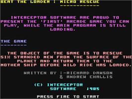 Title screen of Micro Rescue on the Commodore 64.