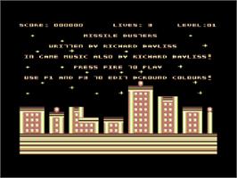 Title screen of Missile Busters on the Commodore 64.