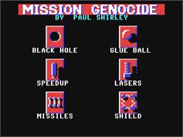 Title screen of Mission Genocide on the Commodore 64.