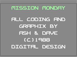 Title screen of Mission Monday on the Commodore 64.