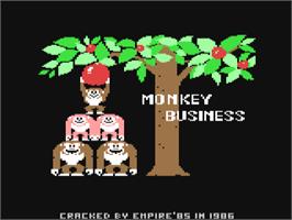 Title screen of Monkey Business on the Commodore 64.