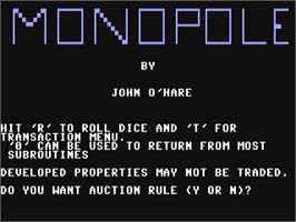 Title screen of Monopole on the Commodore 64.