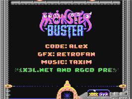 Title screen of Monster Buster on the Commodore 64.