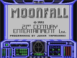 Title screen of Moonfall on the Commodore 64.