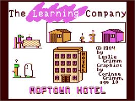 Title screen of Moptown Hotel on the Commodore 64.