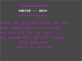 Title screen of Motor-way on the Commodore 64.