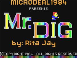 Title screen of Mr. Dig on the Commodore 64.