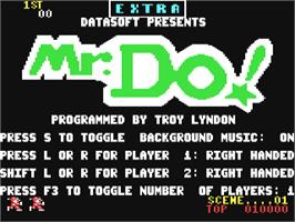 Title screen of Mr. Do! on the Commodore 64.
