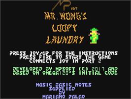 Title screen of Mr. Wong's Loopy Laundry on the Commodore 64.