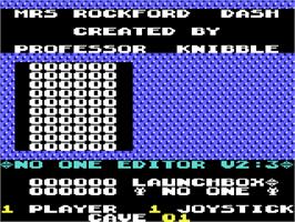 Title screen of Mrs. Rockford Dash on the Commodore 64.