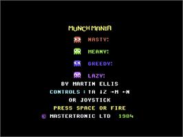 Title screen of Munch Mania on the Commodore 64.
