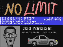 Title screen of No Limit on the Commodore 64.