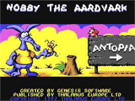 Title screen of Nobby The Aardvark on the Commodore 64.