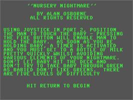 Title screen of Nursery Nightmare on the Commodore 64.
