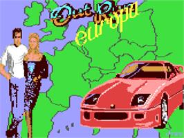 Title screen of OutRun Europa on the Commodore 64.