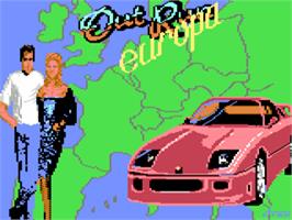 Title screen of Out Run Europa on the Commodore 64.
