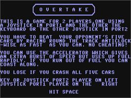Title screen of Overtake on the Commodore 64.