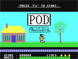 Title screen of P.o.d. on the Commodore 64.
