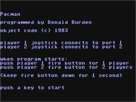Title screen of Pac-Man on the Commodore 64.