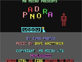 Title screen of Pandora's Box on the Commodore 64.