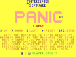 Title screen of Panic 64 on the Commodore 64.