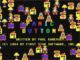 Title screen of Panic Button on the Commodore 64.