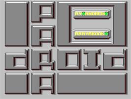 Title screen of Paradroid - Heavy Metal Edition on the Commodore 64.