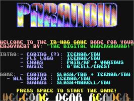 Title screen of Paranoid (The Digital Underground) on the Commodore 64.