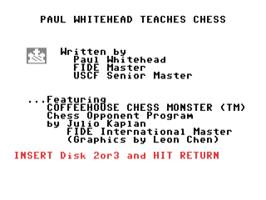 Title screen of Paul Whitehead Teaches Chess on the Commodore 64.
