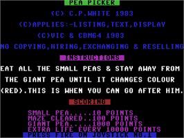 Title screen of Pea Picker on the Commodore 64.